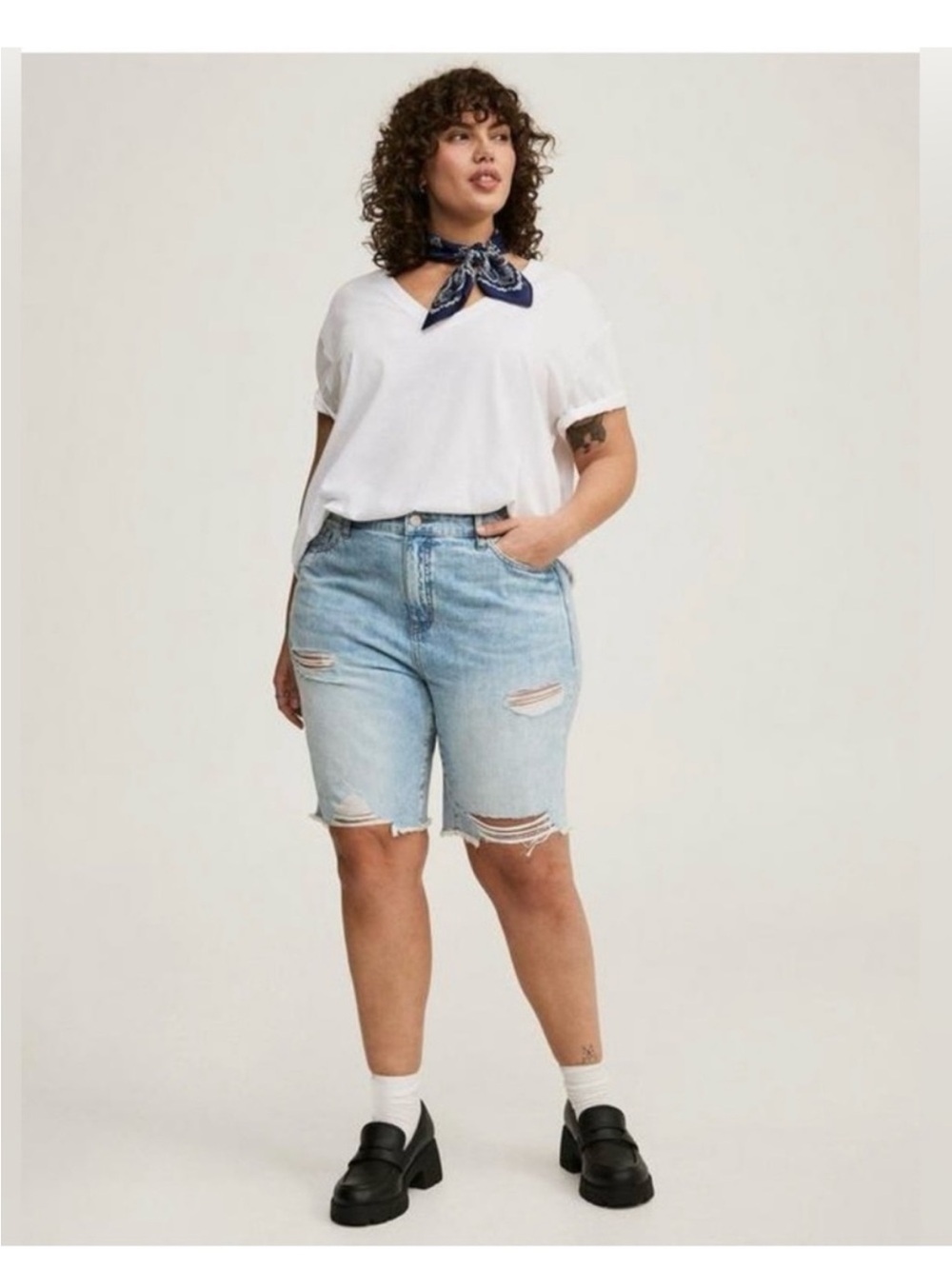 torrid Light Blue Distressed Denim Bermuda Shorts
